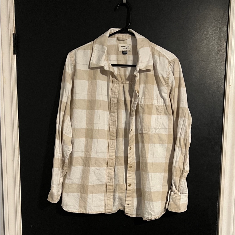 American Eagle Outfitters Tan and White Checkered Shirt